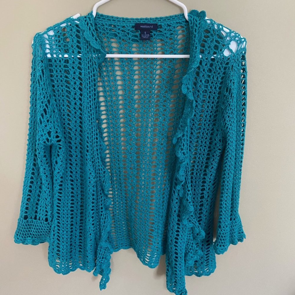 Westbound Teal Crochet Sweater